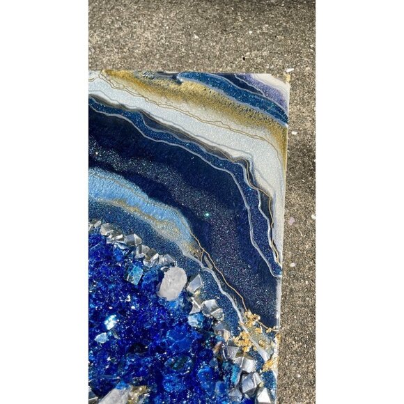 Geode Abstract Resin Art Piece | 24" x 20" Wood Panel | Broken Moroccan Geode - Picture 10 of 11